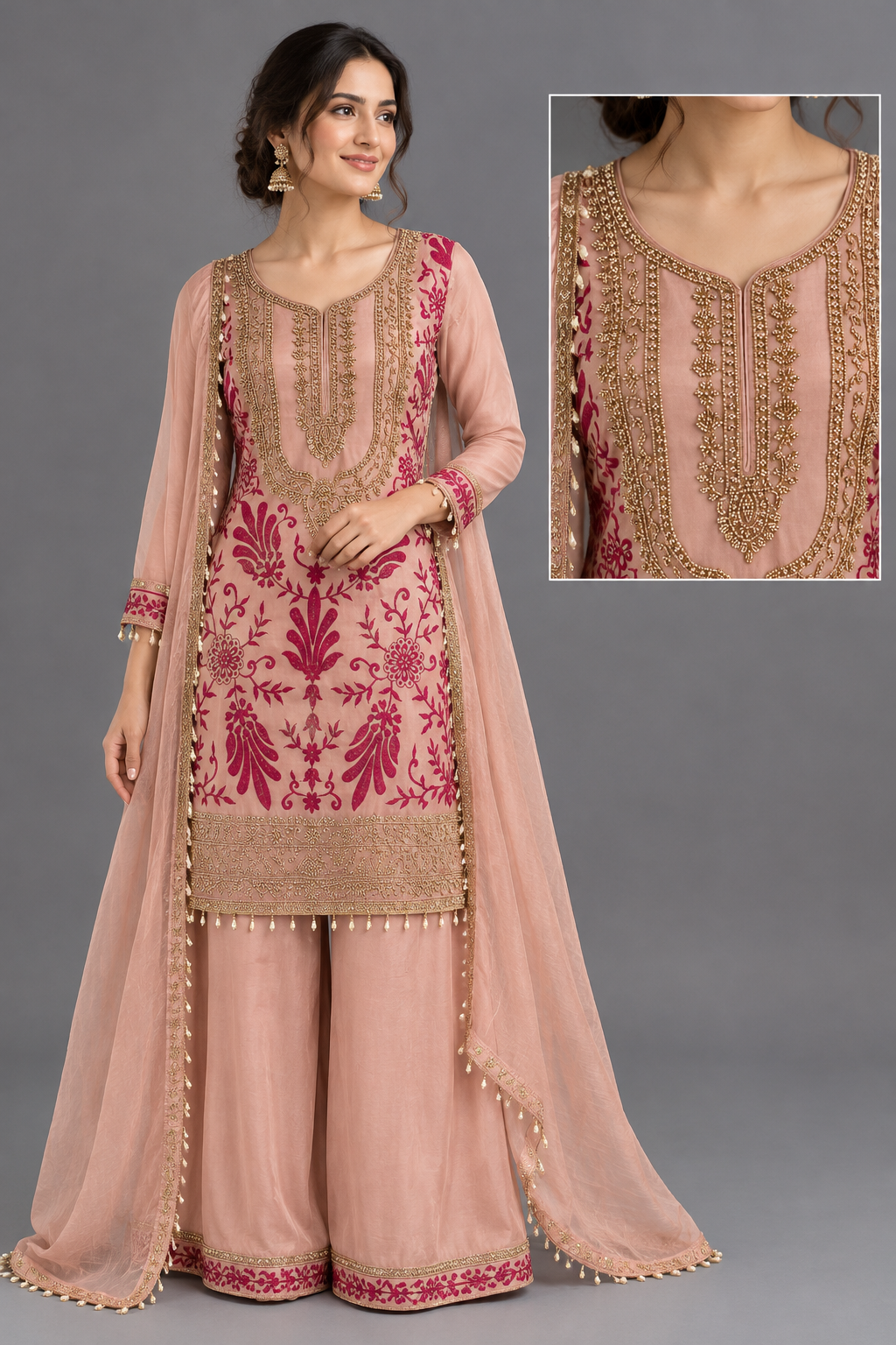 Women's Shimmer Silk Apple Cut Kurta Palazzo Set in L