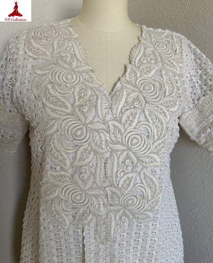 Women's elegant off-white Two-Piece crochet set in L
