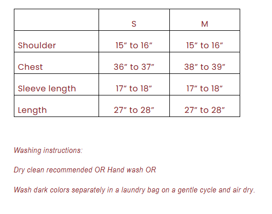 Size guide for Women's Black frock style blouse