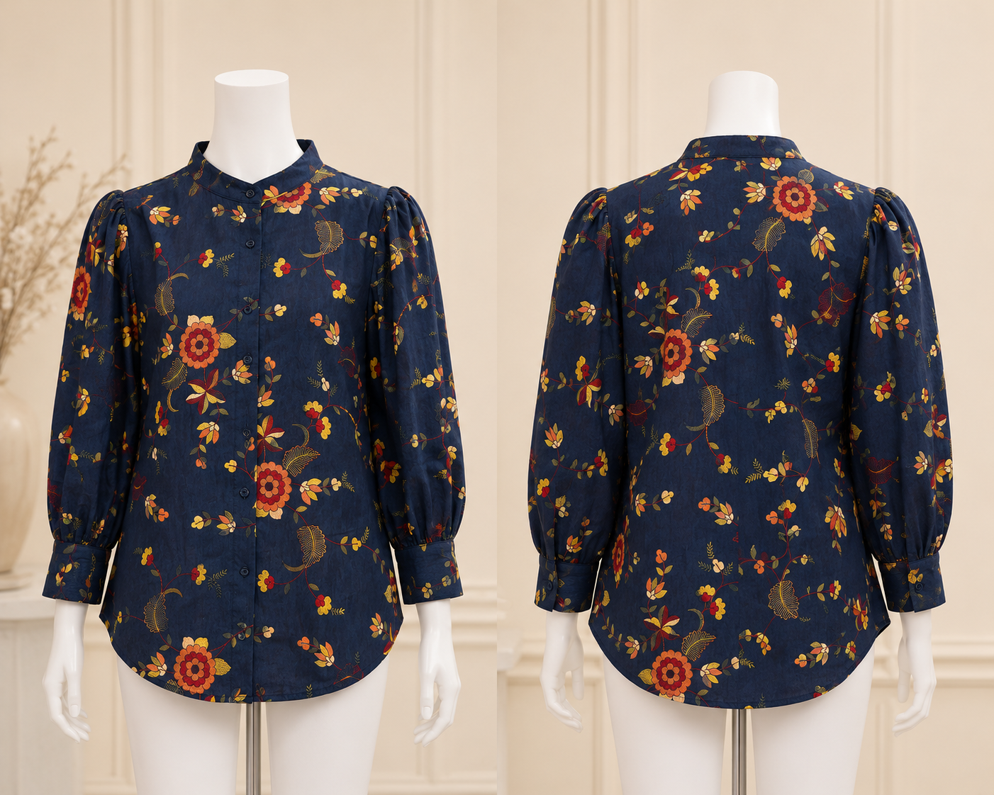 Women’s Floral Embroidered Cotton Silk Top in XL