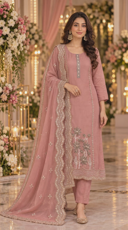 Women's Crystal Silk Pearl Embroidered Kurta set in XL & 2XL