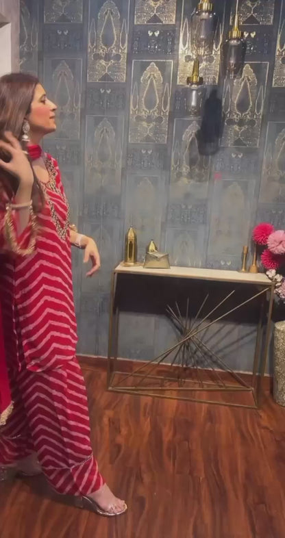 Women's Red Leheriya printed georgette Farsi salwar set