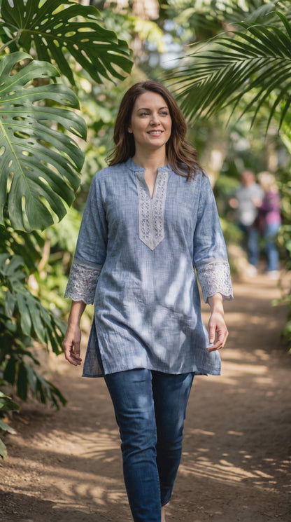 Women's blue color khadi cotton blouse in XL