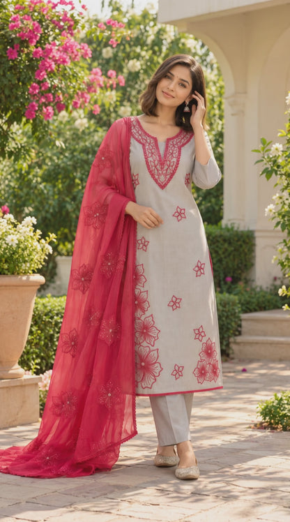 Women's Soft Twill Organza Kurta set in L & 2XL