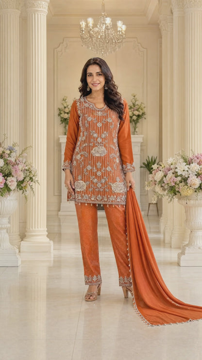 Women's Jacquard Banaras Pant set with all over bead work in M, L & XL