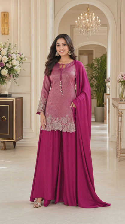 Women's Jacquard Banaras Pallazo set with bead work in M, L & XL