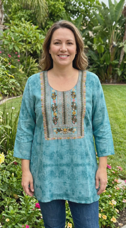 Women's green linen blouse in 2XL
