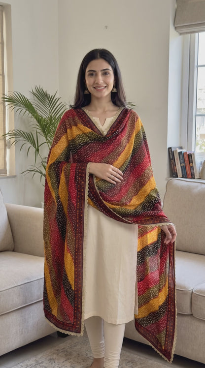 Women's Multicolored Jaipuri Bandhej Dupatta