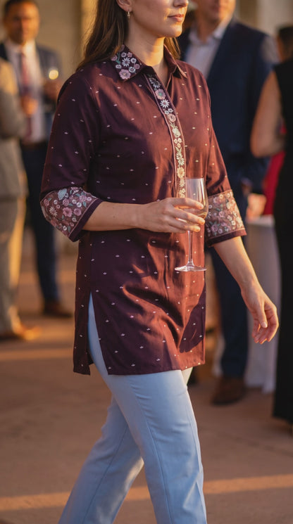Women's embroidered stretchable cotton top in M & L
