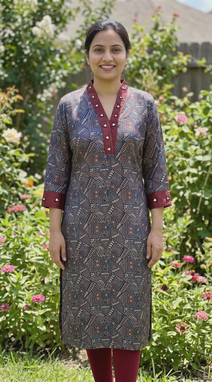 Women's kurta in mashru silk with mirror work in S
