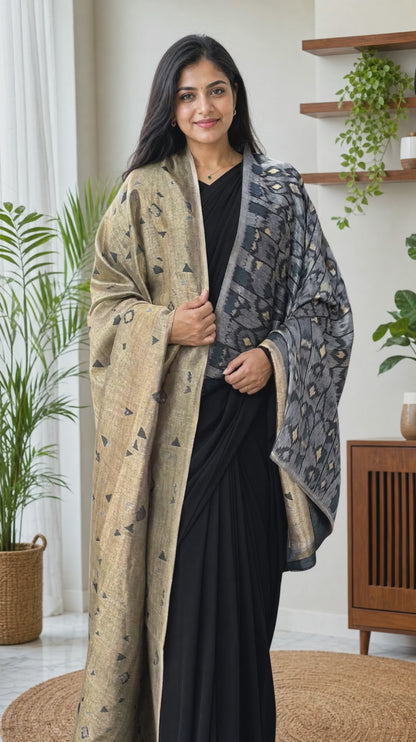 Women’s reversible ikkat weave zari shawls