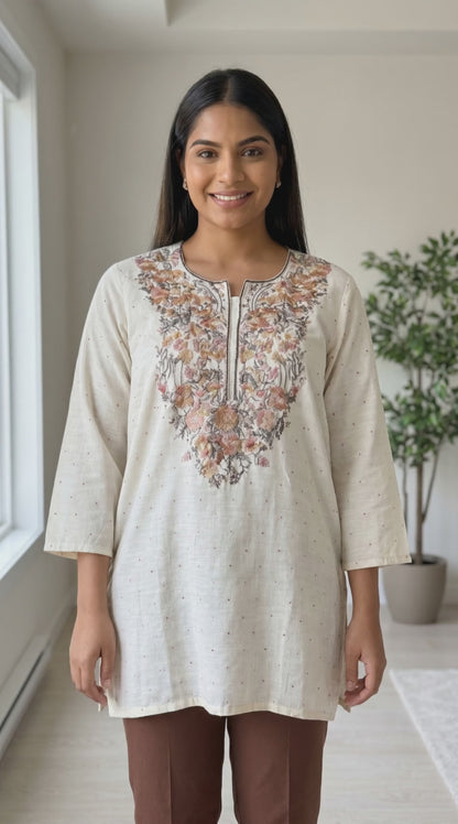 Women's off-white linen blouse with small red dots in 2XL
