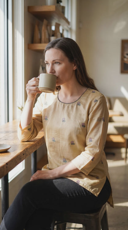 Women's Biscuit color muslin blouse in L