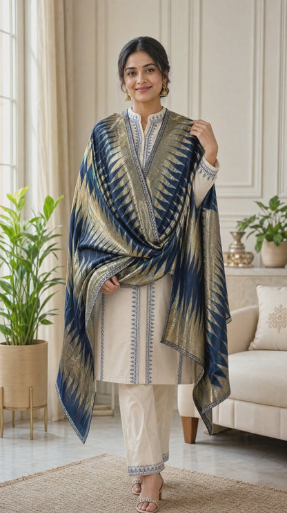 Women's ikkat reversible zari stoles