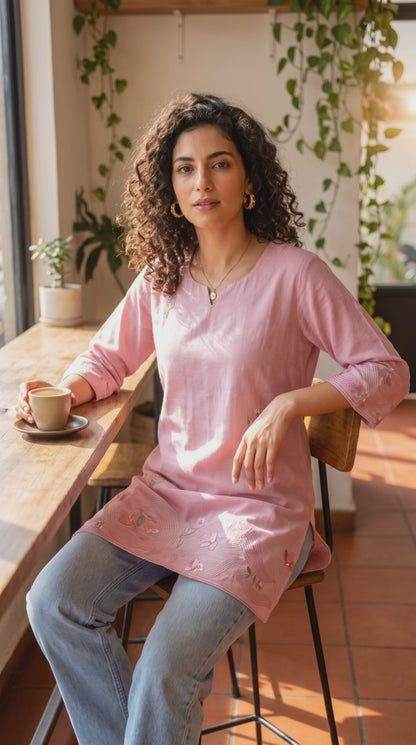 Women's Rose pink with light embroidery in XS