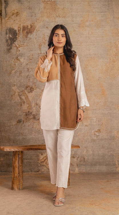 Women's Muslin silk coord set in shades of brown (L, XL, 3XL)