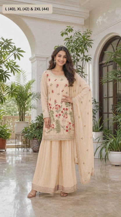 Women's Embroidered chinon palazzo sets in pastel shades (L, XL, 2XL)
