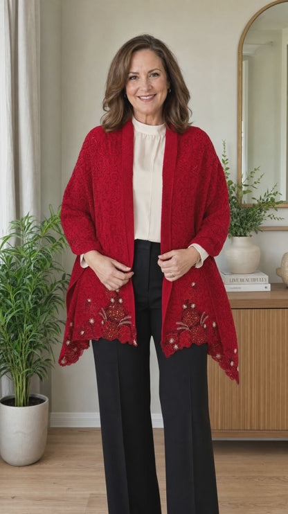 Women's knitted shawl with small floral cutover