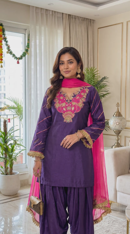 Women’s Purple mul silk farsi Salwar Set from S to 3XL
