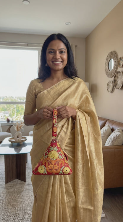 Women's triangle shaped leather purses with Kashmiri aari work