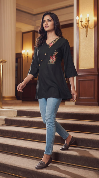 Women's black rayon blouse in S