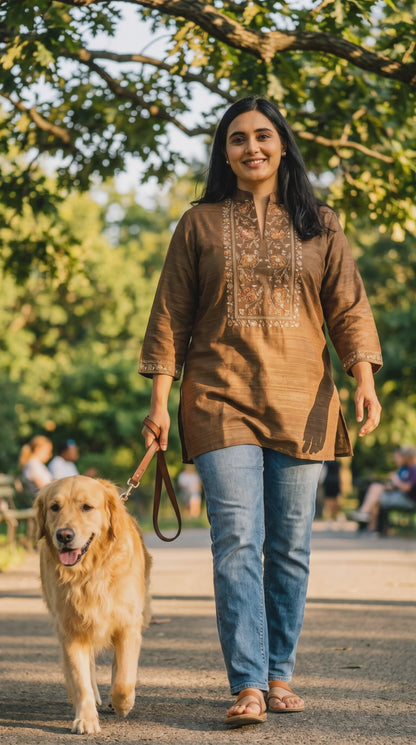 Women's brown Khadi cotton bouse in XL