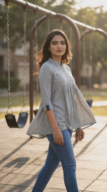 Women's grey color rayon blouse in S