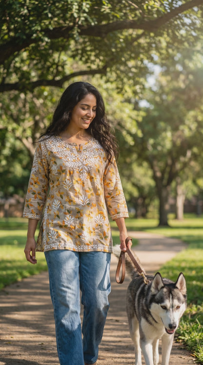 Women's Beige Lucknowi blouse in S