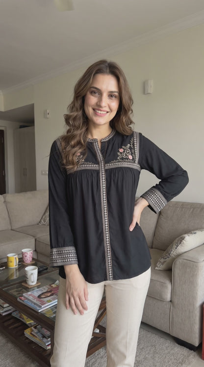 Women's Rayon Embroidered Long Sleeve Top (L &  XL)