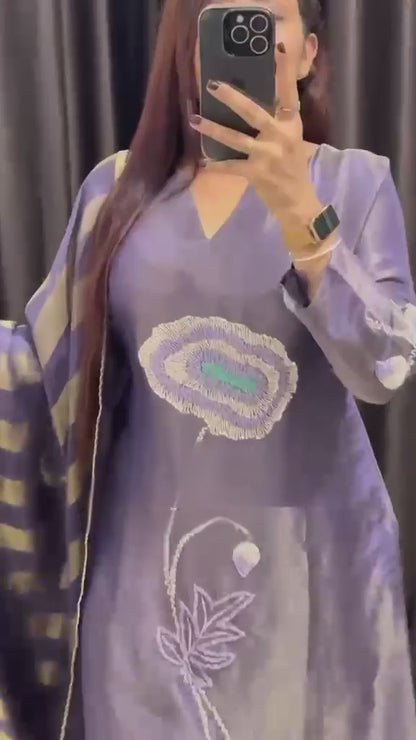 Women's Metallic Shimmer Silk Tissue Dual-Tone Kurta Set from 2XL to 6XL