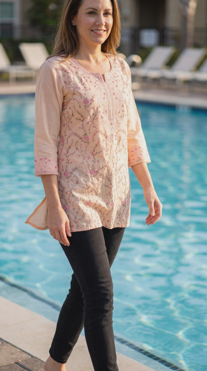 Women's peach voile cotton blouse in XL