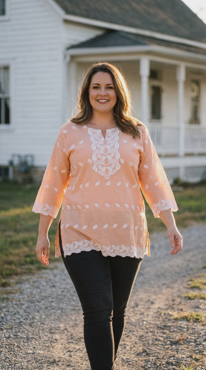 Women's peach orange cotton blouse in 2XL