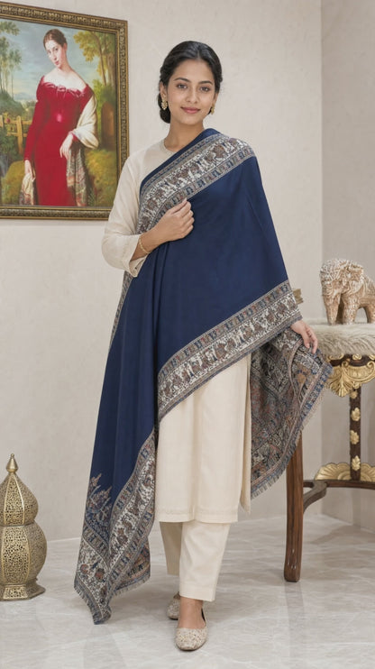Women's pashmina stole with intricate Mughal motif weaving