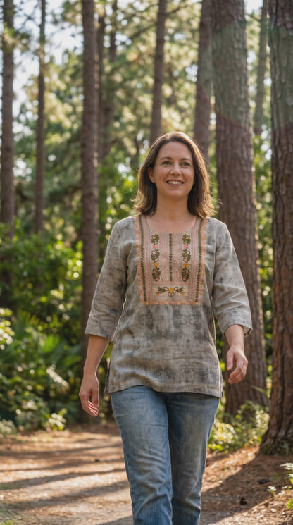Women's military green linen blouse in L