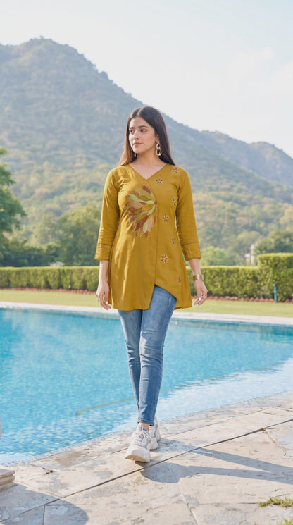 Women's brown rayon blouse with embroidery in XS