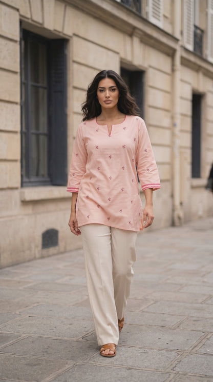 Women's peach voile cotton blouse in 2XL