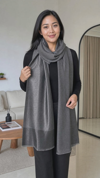 Women's zari shimmer reversible ikkat shawl - Grey