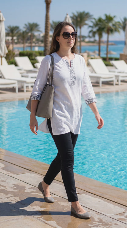 Women's Light Grey crushed cotton top in S