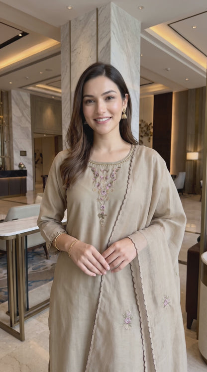 Women's Biscuit color kurta set in M