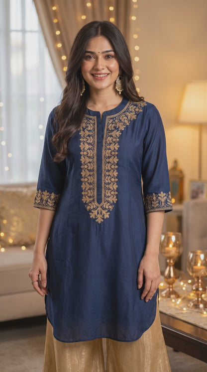 Women's Chanderi Silk Embroidered Tunic in S
