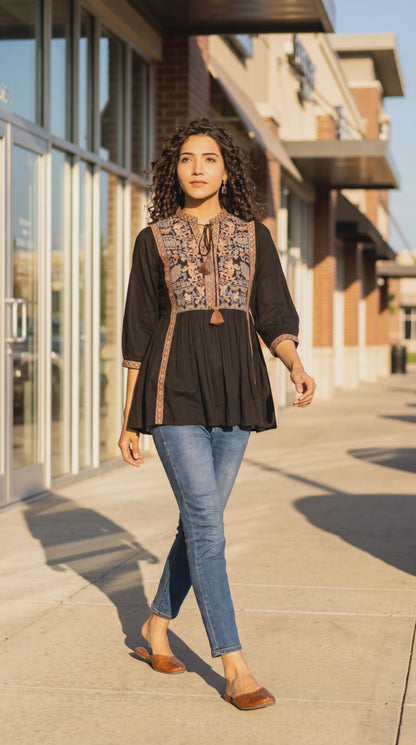 Women's Black frock style blouse