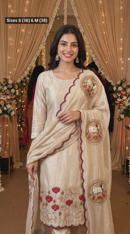 Women's Shimmer Silk Pichwai inspired embroidery Kurta Set in S & M